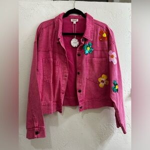 Oddi Pink Floral Embroidered Women's Jean Jacket
